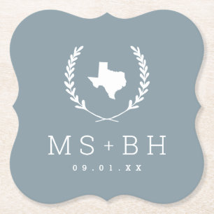 Laurel Crest Texas Wedding Monogram   Dusty Blue Kartonnen Onderzetters