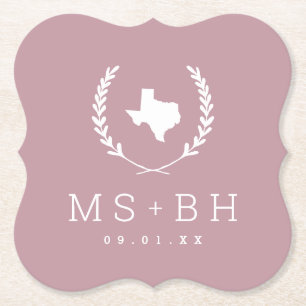 Laurel Crest Texas Wedding Monogram Mauve Kartonnen Onderzetters