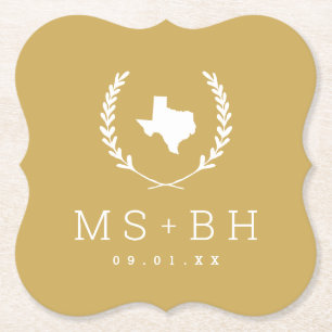 Laurel Crest Texas Wedding Monogram Mosterd Kartonnen Onderzetters