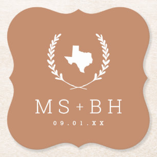 Laurel Crest Texas Wedding Monogram Terra Cotta Kartonnen Onderzetters