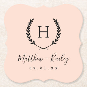 Laurel Crest Wedding Monogram Blush Kartonnen Onderzetters