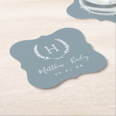 Laurel Crest Wedding Monogram | Dusty Blue Kartonnen Onderzetters (Gekanteld)