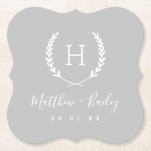 Laurel Crest Wedding Monogram   Grijs Kartonnen Onderzetters