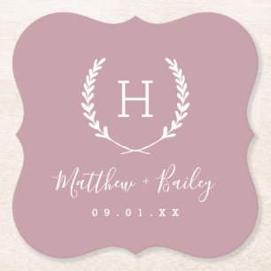 Laurel Crest Wedding Monogram   Mauve Kartonnen Onderzetters