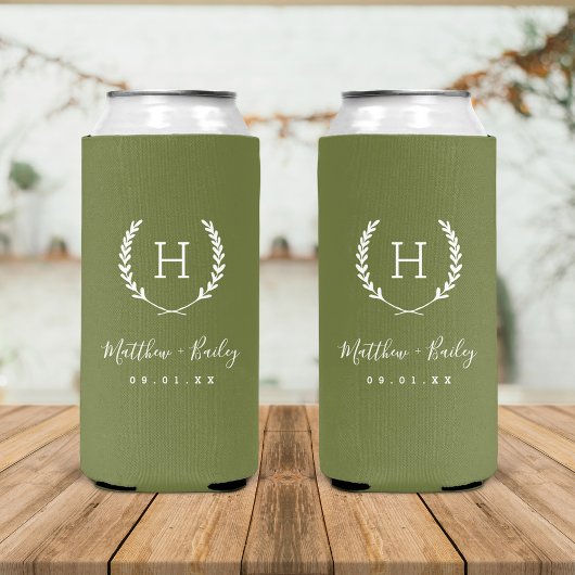 Laurel Crest Wedding Monogram | Olijfgroen