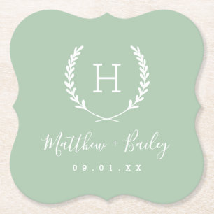 Laurel Crest Wedding Monogram Sage Kartonnen Onderzetters
