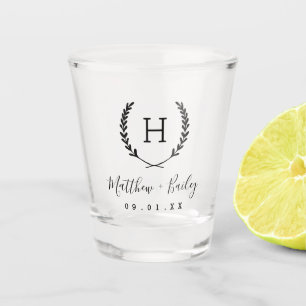 Laurel Crest Wedding Monogram Shot Glas
