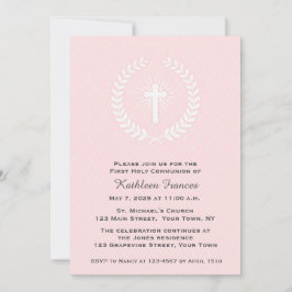 Laurel, Cross, Roze, Eerste Communie Kaart