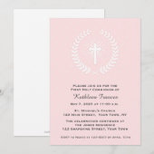 Laurel, Cross, Roze, Eerste Communie Kaart (Voorkant / Achterkant)
