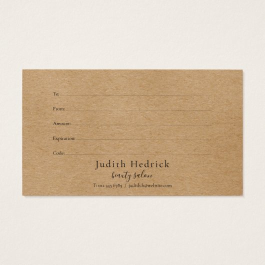 Laurel Feuille Rustic Kraft Certificat cadeau (Dos)