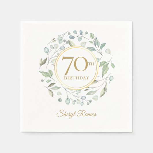 Laurel Floral Garland Elegant Goud 70ste Verjaarda Servet (Voorkant)
