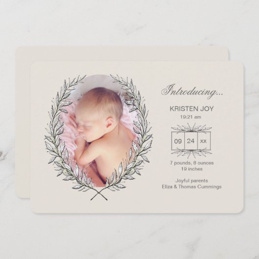 Laurel Frame Photo Faire-part de naissance (Devant / Derrière)