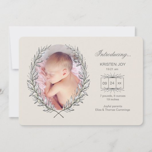 Laurel Frame Photo Faire-part de naissance (Devant)