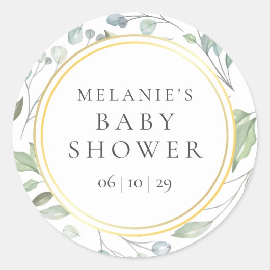 Laurel Garland Faux Gold Foil Baby shower Ronde Sticker (Voorkant)