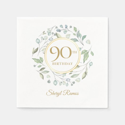 Laurel Garland Gold 90ste Verjaardag Servet (Voorkant)