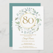 Laurel Garland Gold Monogram 80e verjaardag Kaart (Voorkant / Achterkant)