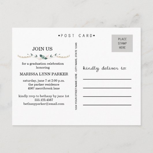 Laurel Graduation Party Invitation Carte postale (Dos)