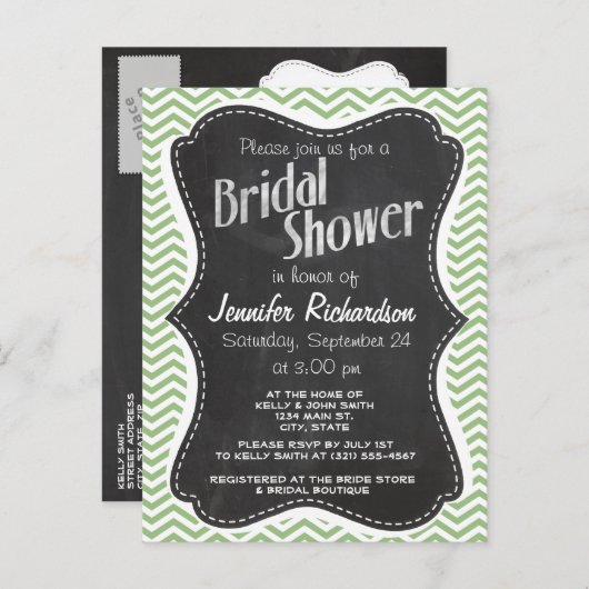 Laurel Green Chevron Stripes; alkboard er uitzien Uitnodiging Briefkaart (Voorkant / Achterkant)