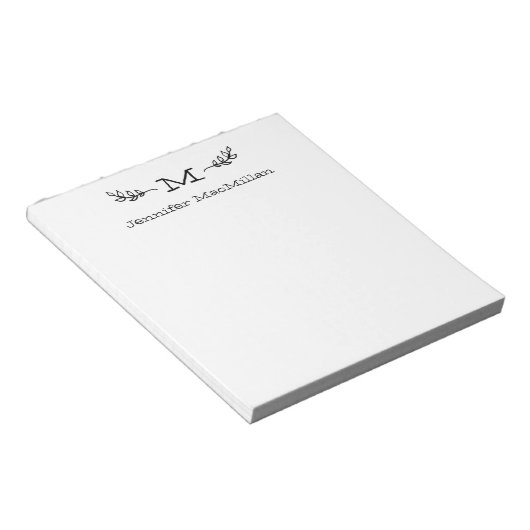 Laurel Initiaal Monogram Persoonlijk Wit Notitieblok (Schuin)
