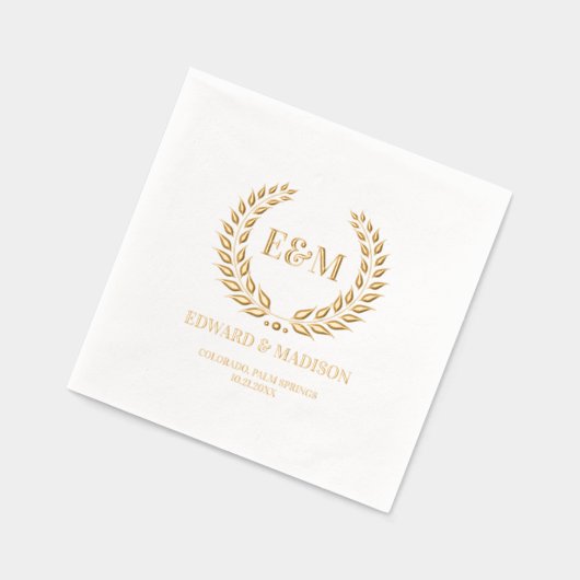 Laurel Krans Custom bruiloft Initialen Folie Servetten (Links)