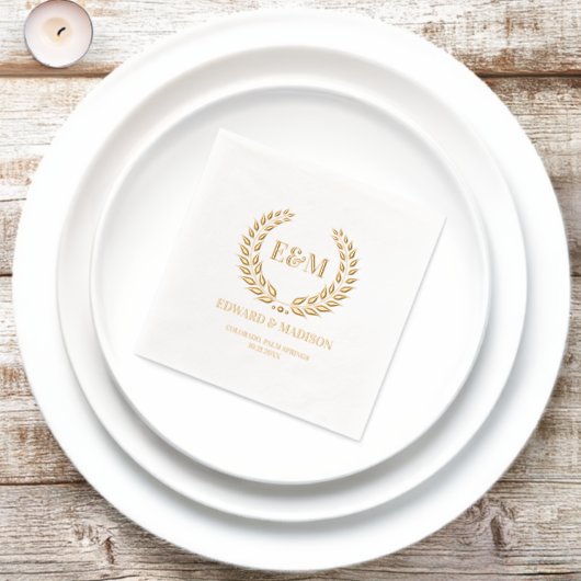 Laurel Krans Custom bruiloft Initialen Folie Servetten (Insitu)
