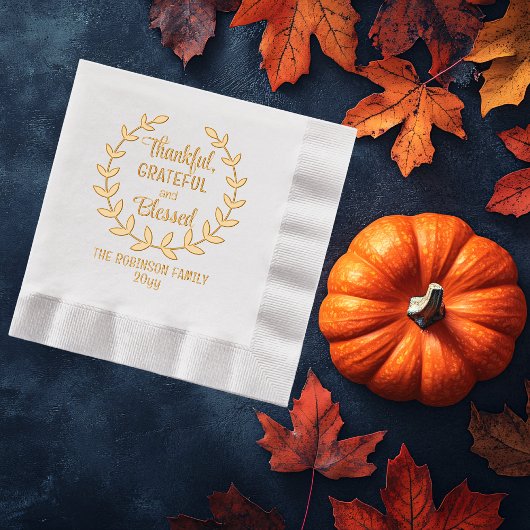 Laurel krans dankbaar en gezegend familie folie servetten