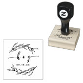 Laurel Leaf Couples Monogram bewaart de datum Rubberstempel (Gestempeld)