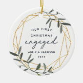 Laurel Leaf First Engaged Kerstmis Keramisch Ornament (Voorkant)