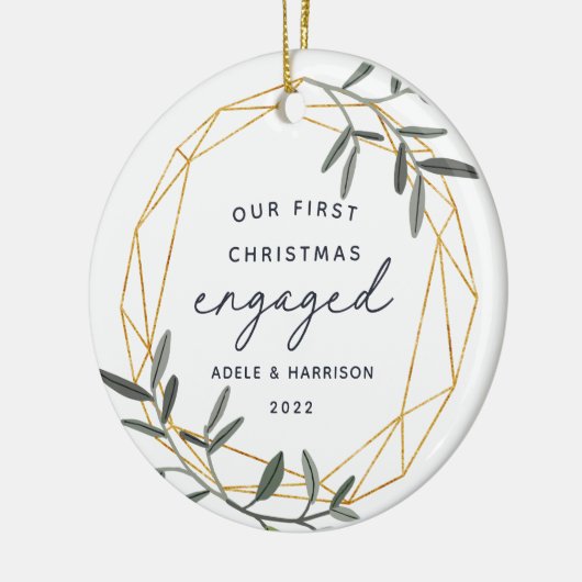 Laurel Leaf First Engaged Kerstmis Keramisch Ornament (Links)