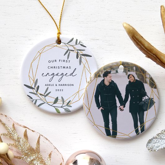 Laurel Leaf First Engaged Kerstmis Keramisch Ornament