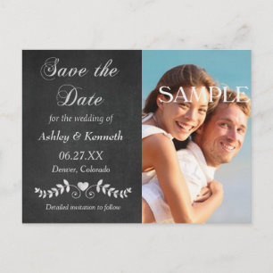 Laurel Leaf Heart Chalkboard Save the Date Briefkaart