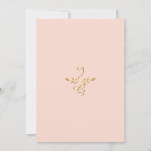 Laurel Leaf Modern Typography Blush Gold Wedding Kaart (Achterkant)