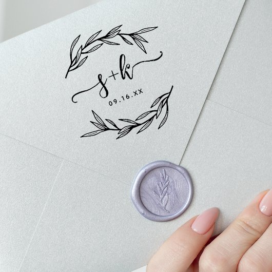 Laurel Leaf Script Koppels Monogram Opslaan De Dat Rubberstempel