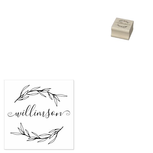 Laurel Leaf Script Name Rubberstempel (Gestempeld)