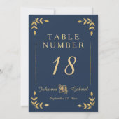 Laurel Leaf Typografie Navy Blue Gold Table Number Kaart (Achterkant)