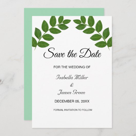 Laurel Leaves Wedding Save the Date Invitation Kaart (Voorkant / Achterkant)