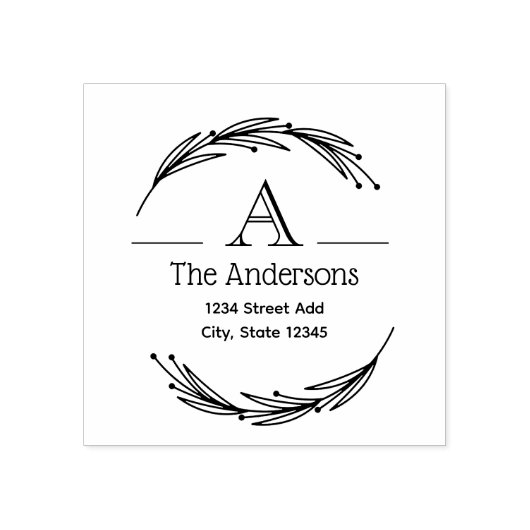 Laurel Monogram Familienaam Retouradres Rubberstempel (Afrduk)