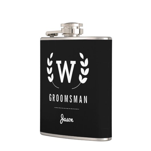 Laurel Monogram Groomsman Heupfles (Links)