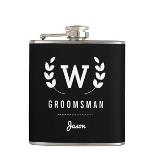 Laurel Monogram Groomsman Heupfles