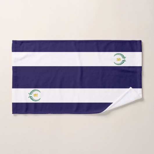 Laurel & monogram op marineblauw & witte streep bad handdoek (Handdoek)