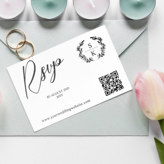 Laurel Monogram QR Code RSVP Online Kaartje