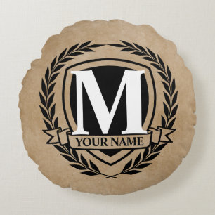 Laurel Monogramme Design Coussin rond