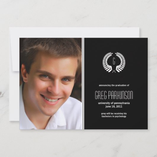 Laurel Monogramme Faire-part de graduation (Devant)