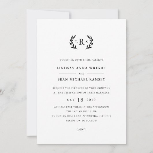 Laurel Monogramme Faire-part de mariage (Devant)