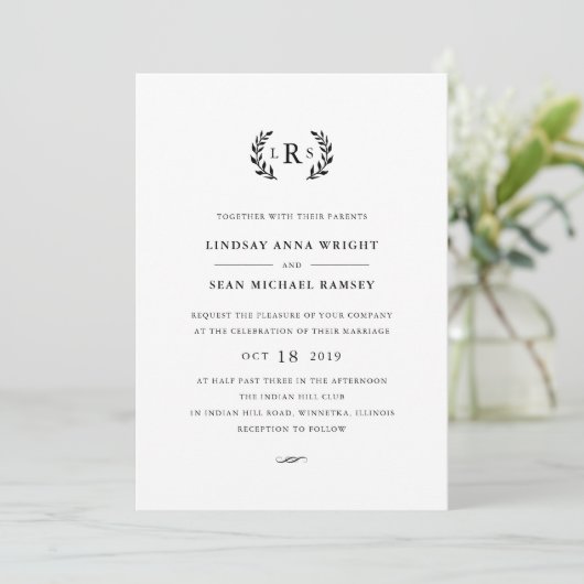 Laurel Monogramme Faire-part de mariage (Debout devant)