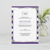 Laurel Monogrammed Paars en Silver Afstuderen Kaart (Staand voorkant)
