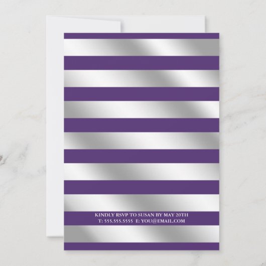 Laurel Monogrammed Paars en Silver Afstuderen Kaart (Achterkant)