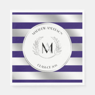 Laurel Monogrammed Zilver en Blauw Afstudeerder Pa Servet