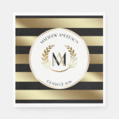 Laurel Monogrammed Zwart en Goud Partij Servetten (Voorkant)