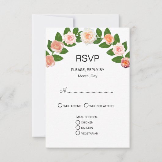 Laurel & Rose Bloemen Bruiloft RSVP Kaartje (Voorkant)